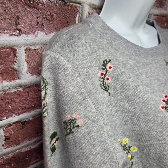 Nanette Lepore Sweater XL | Floral Beaded Embroidered Cropped Gray Coquette Chic - Picture 4 of 7